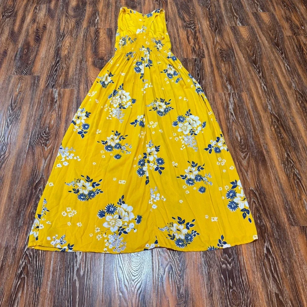 Japna Size S Yellow Floral Sleeveless Maxi Dress Boho Smocked Back Rayon FLAW